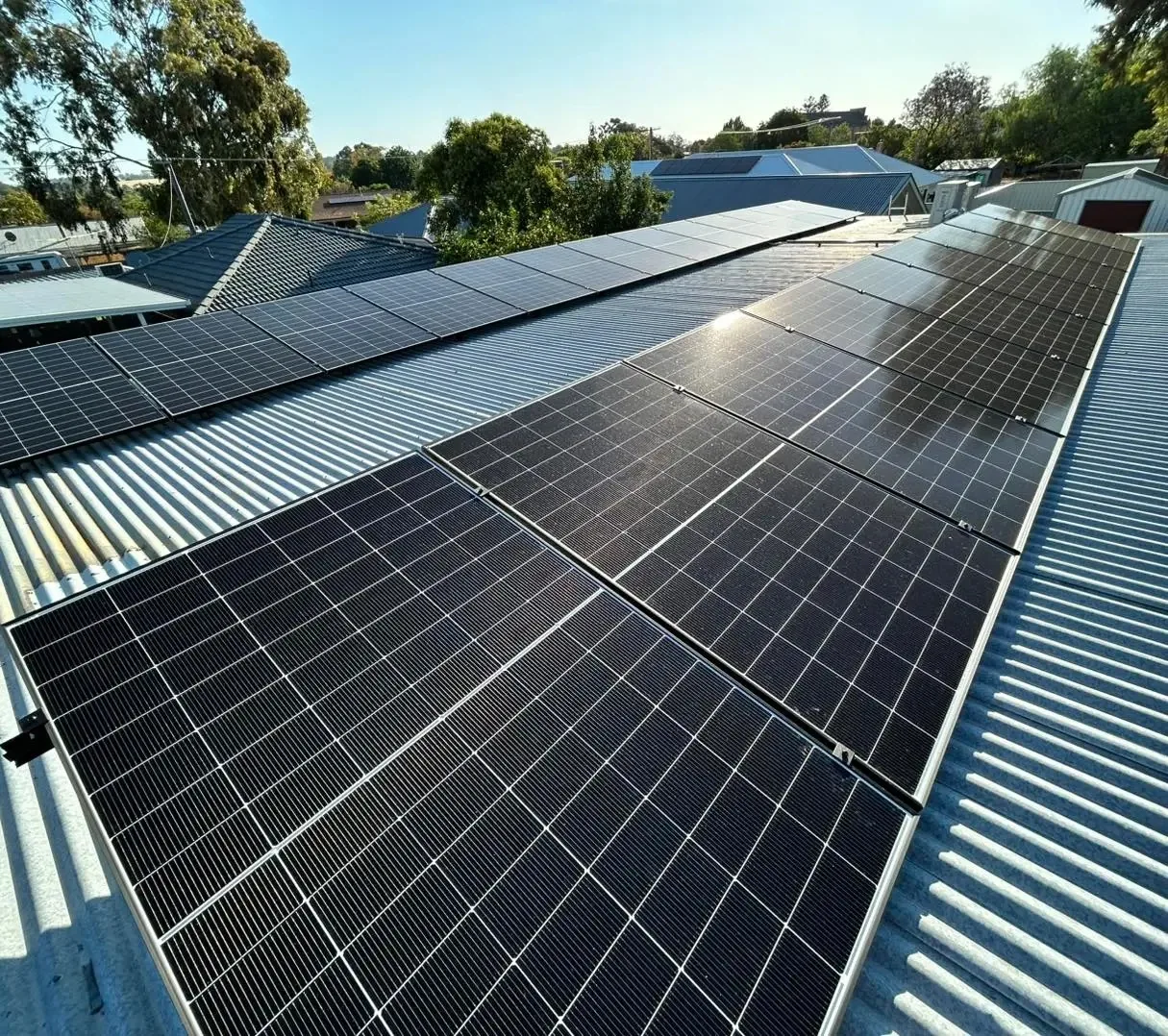 Rooftop solar panels installed on a Corowa home