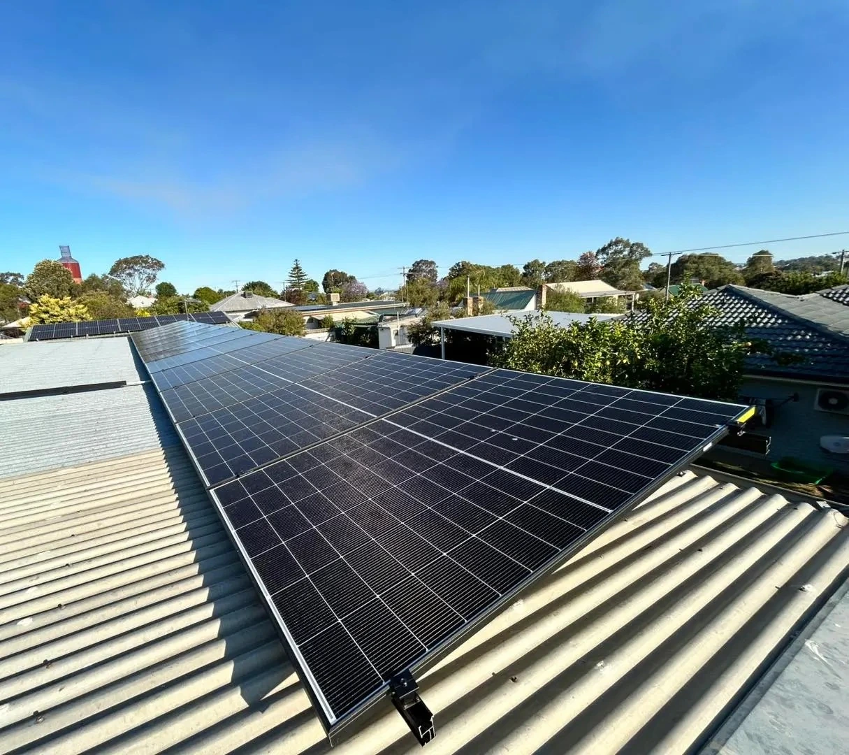 Rooftop solar panels installed on a Corowa home